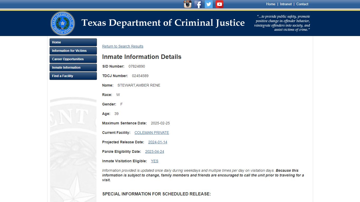 Texas Department of Criminal Justice Inmate Search